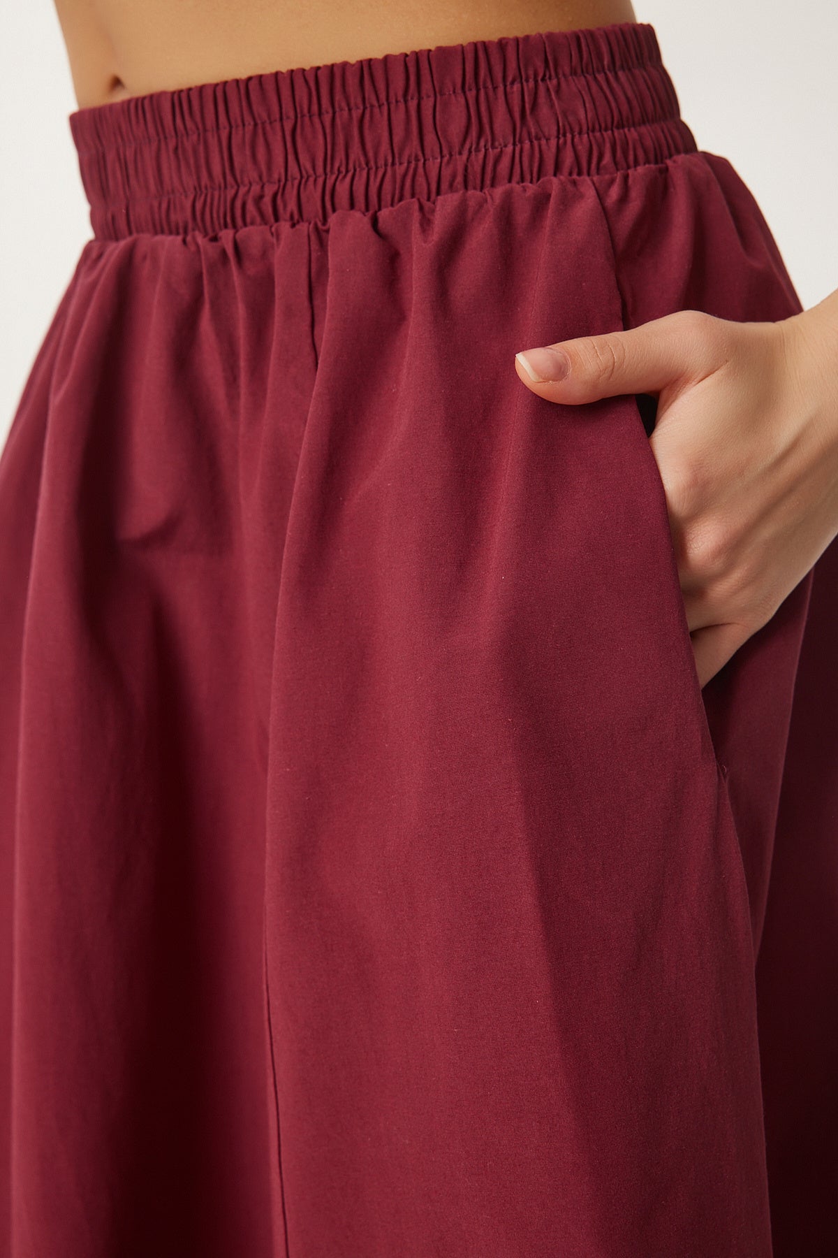 Bordo Keten Karışımlı Uzun Etek GP00011