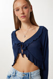 Lacivert Volanlı Mevsimlik Crop Triko Bolero UB00432