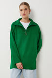 Koyu Yeşil Fermuarlı Oversize Triko Kazak YY00263