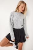 Gri Dokulu Crop Triko Kazak MX00170