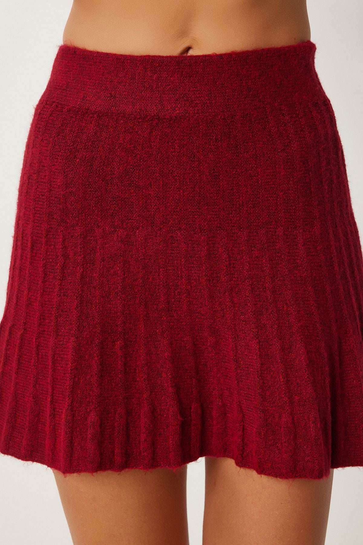Bordo Balıkçı Yaka Triko Kazak Etek Takım DD01343