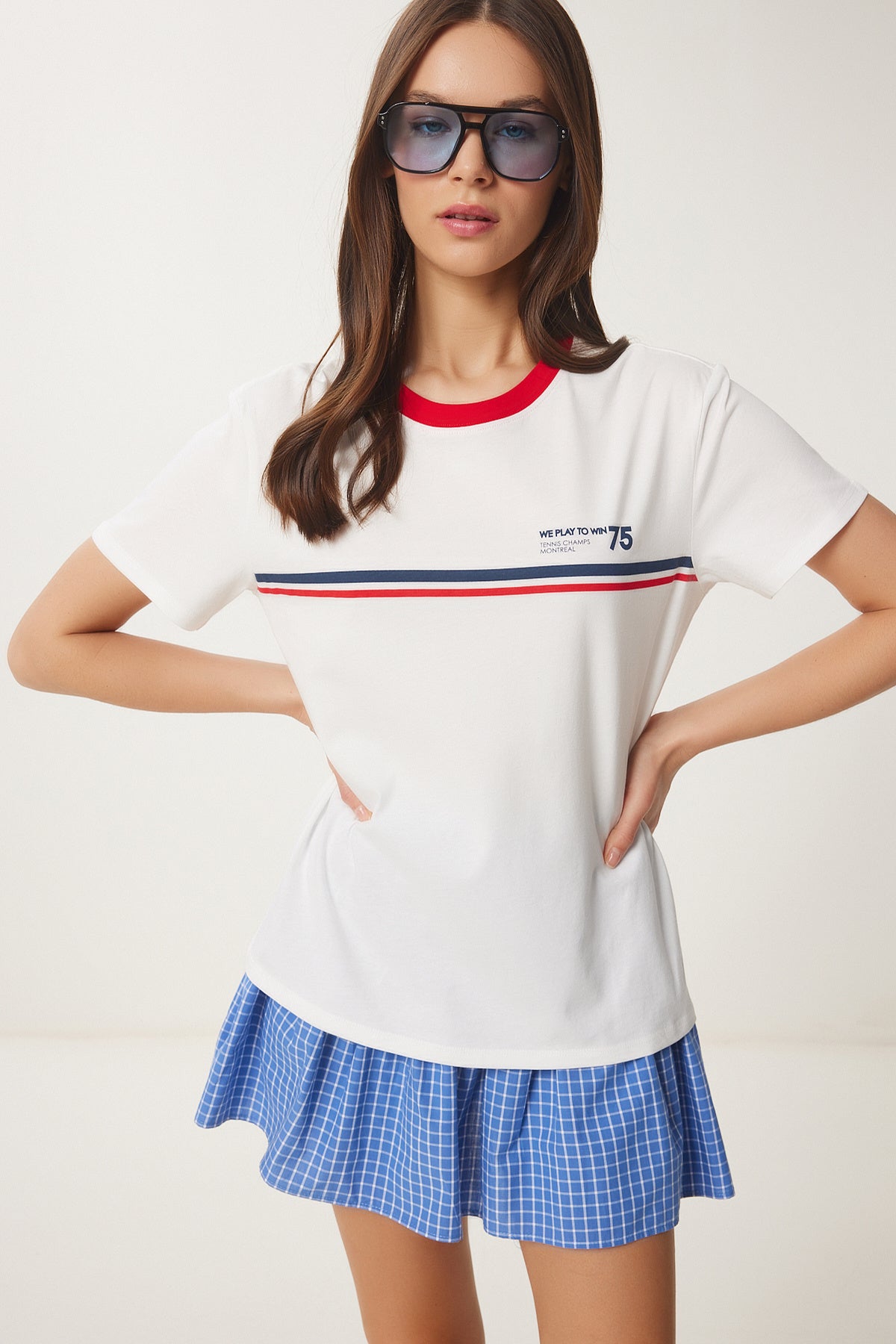 Ekru Baskılı Örme T-Shirt WO00052