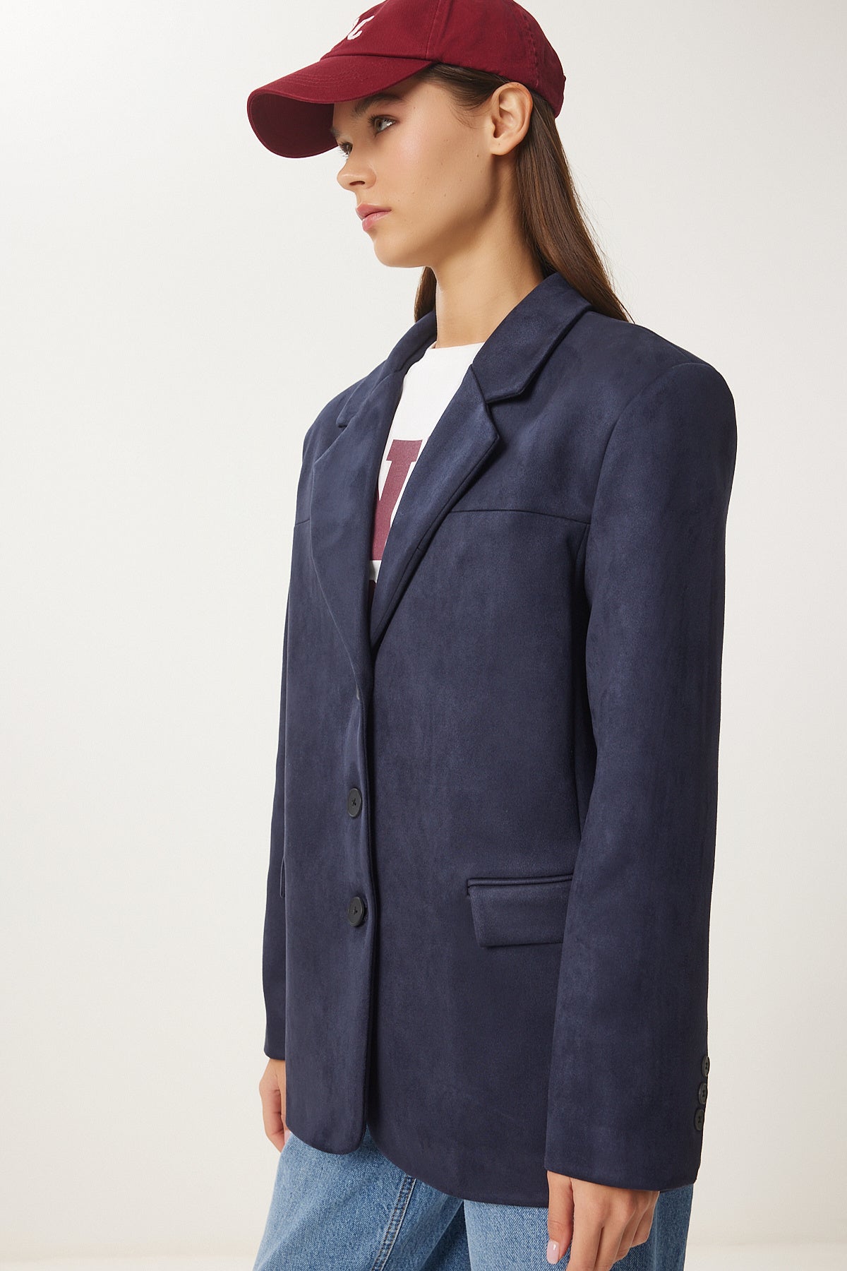 Koyu Lacivert Premium Süet Blazer Ceket FN03443