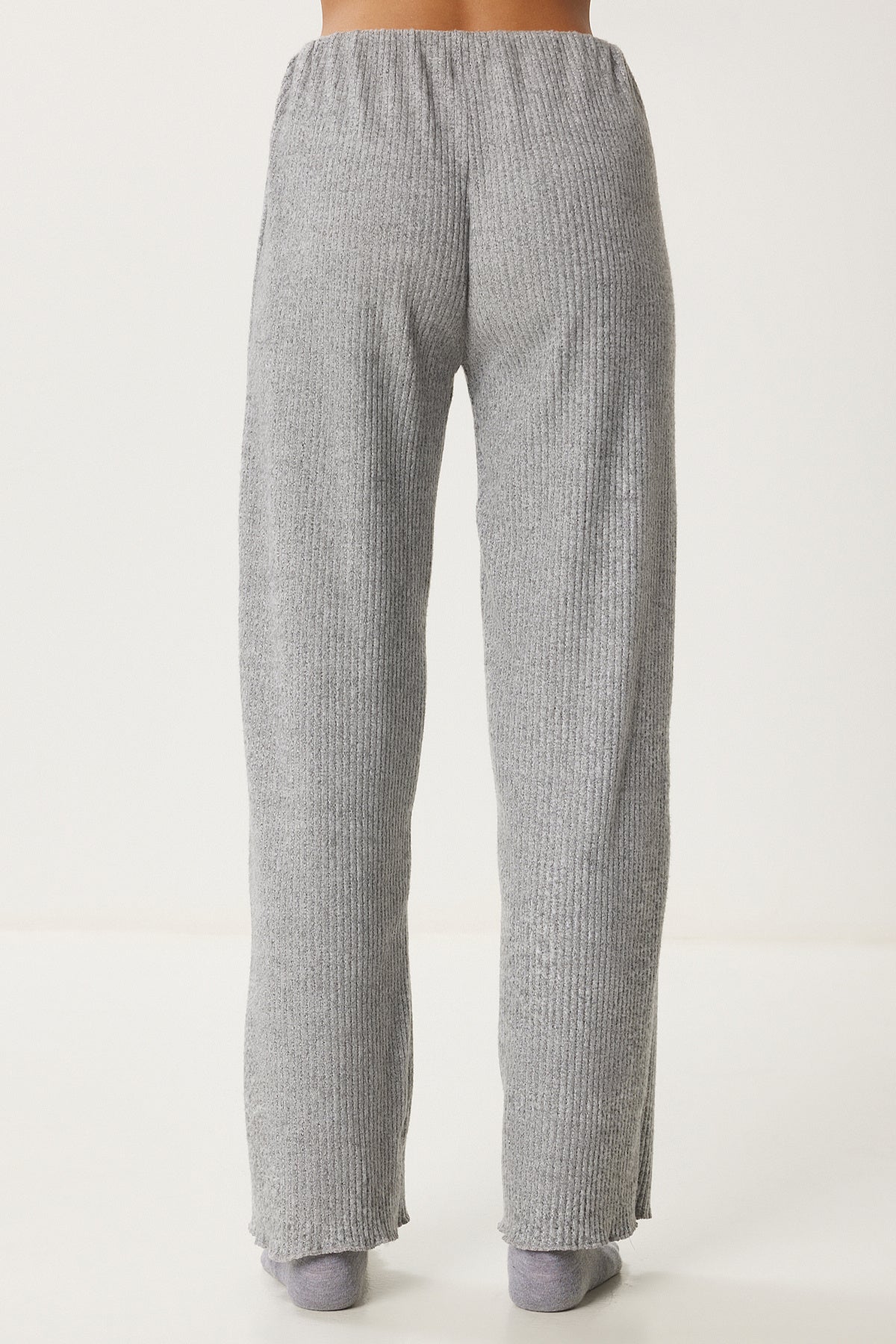 Gri Melanj Yumoş Crop Bol Pantolon Örme Takım AN00222