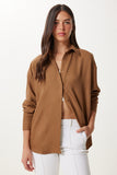 Kahverengi Oversize Keten Gömlek PB00052