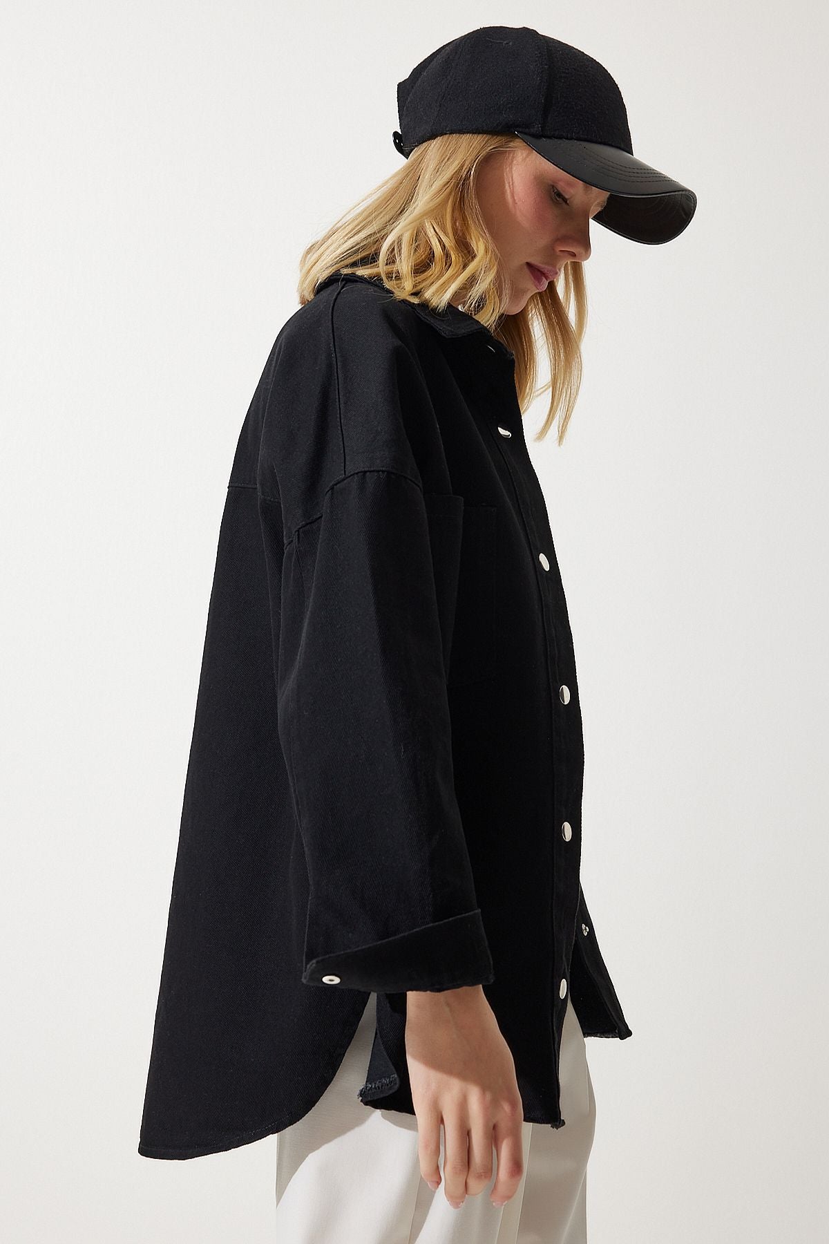 Siyah Cepli Oversize Gabardin Ceket RV00176