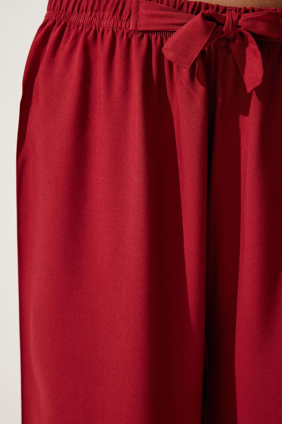 Bordo Yazlık Viskon Palazzo Pantolon EN00610
