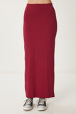 Bordo Yırtmaçlı Midi Örme Etek UB00366