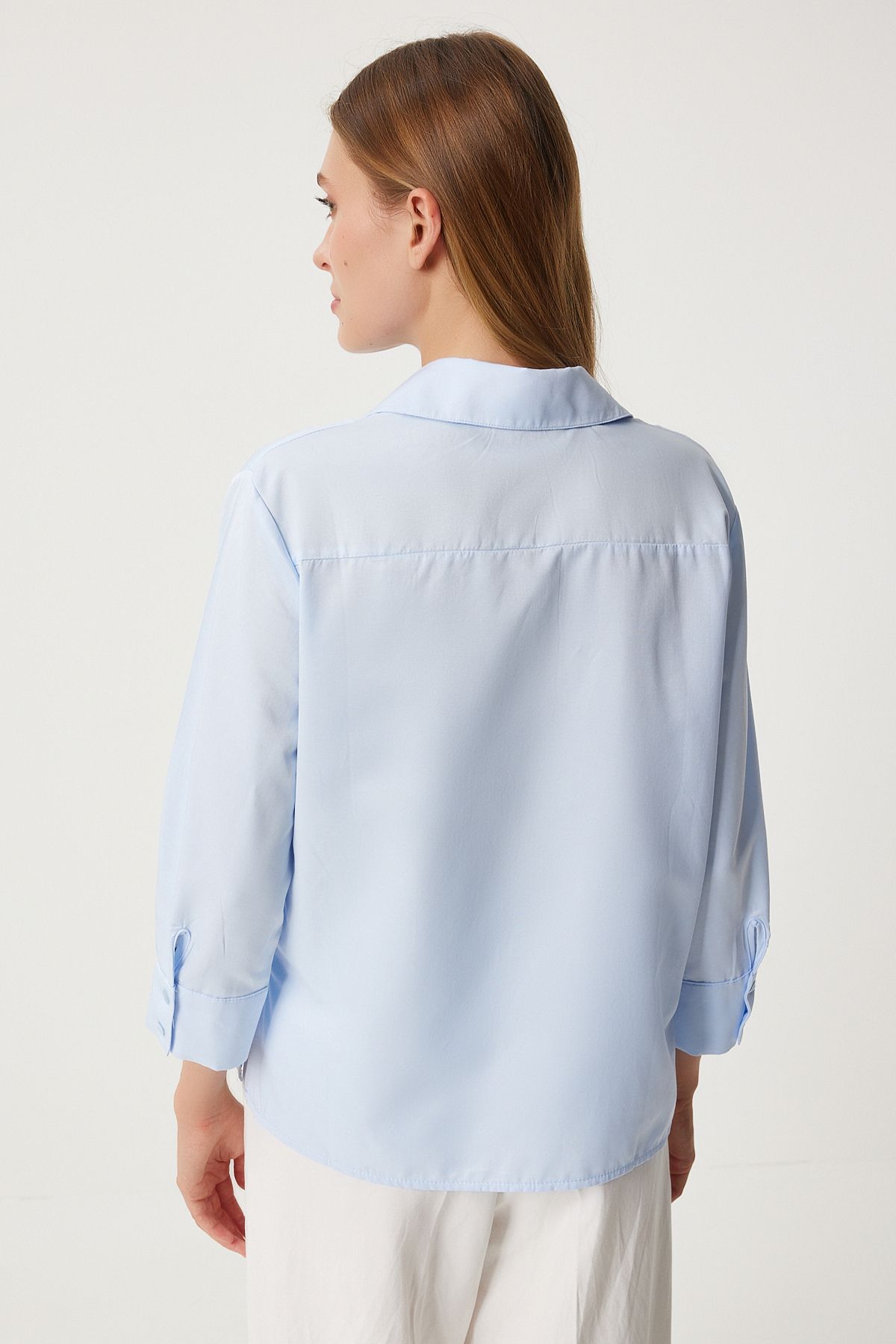 Gök Mavi Oversize Basic Gömlek  FN03260