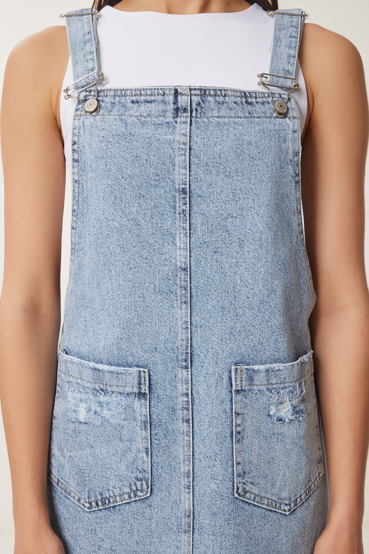 Mavi Cepli Mini Denim Salopet Elbise OK00068
