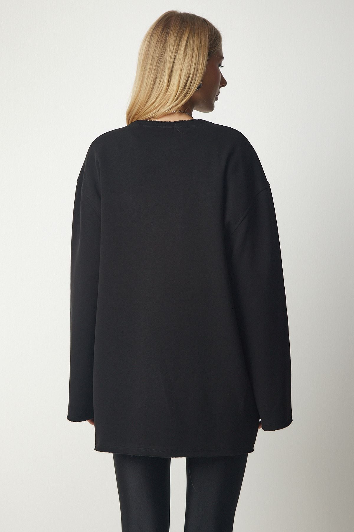 Siyah Şardonlu Oversize Örme Sweatshirt NJ00131