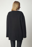 Siyah Şardonlu Oversize Örme Sweatshirt NJ00131