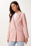 Pembe Vatkalı Şık Düğmeli Tüvit Blazer Ceket XL00005