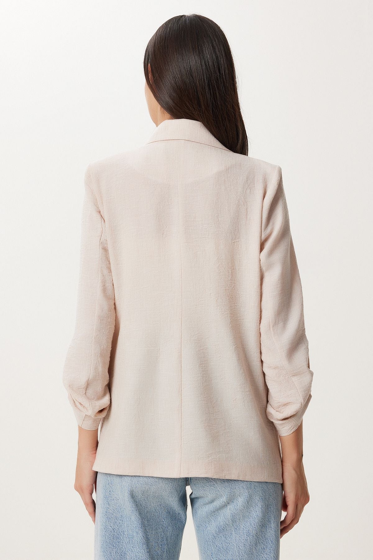 Bej Vatkalı Keten Blazer Ceket XL00003
