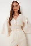 Krem Keten Bluz Pantolon Takım BV00160