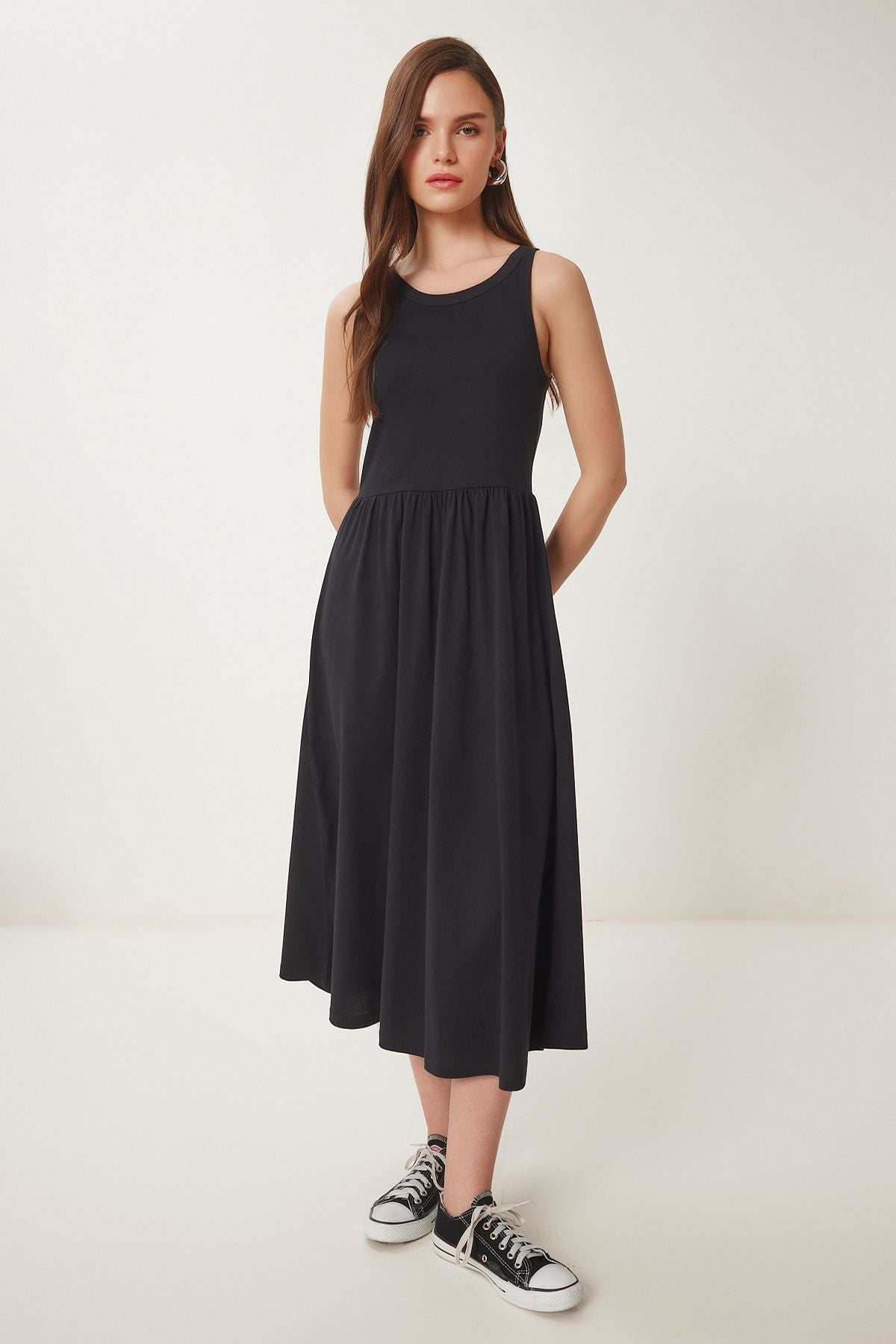 Siyah Halter Yaka Basic Yazlık Örme Elbise CR00474
