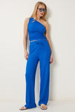 Mavi Dokulu Esnek Bluz Pantolon Takım ZV00309