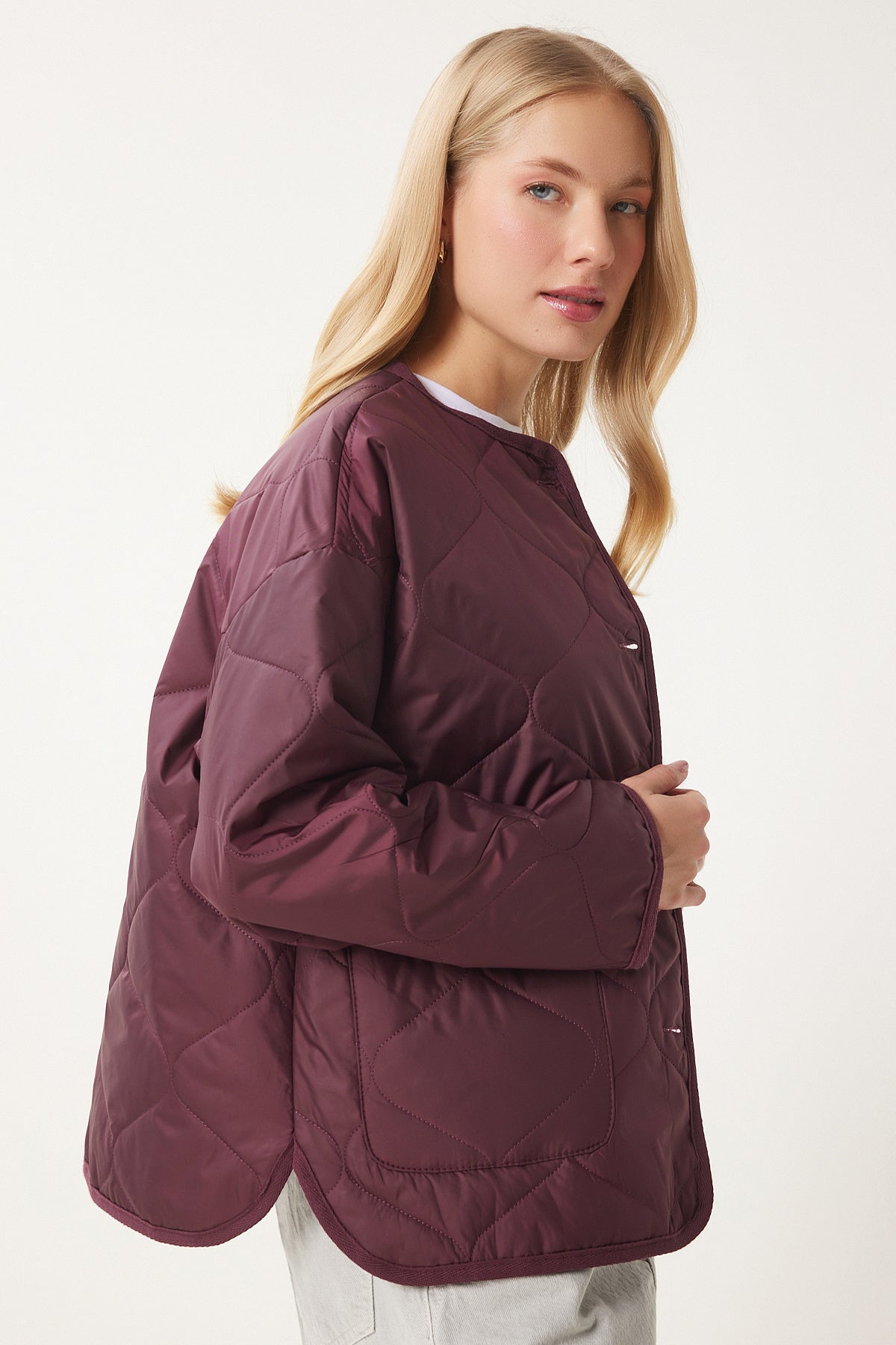Bordo Geniş Cepli Kapitone Ceket FN03395