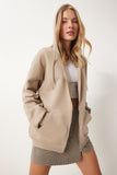 Bej Kapüşonlu Fermuarlı Oversize Sweatshirt UB00124