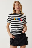 Siyah Beyaz Baskılı Çizgili Örme  T-Shirt AN00181