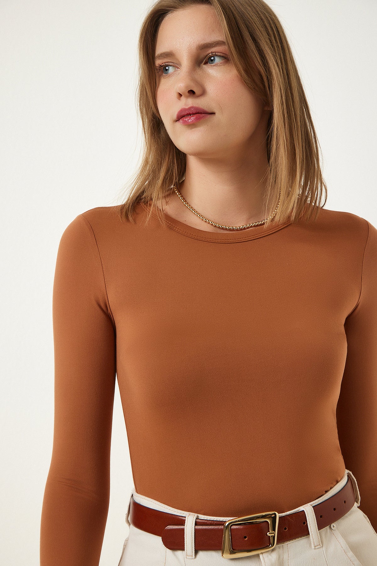 Taba Bisiklet Yaka Basic Viskon Örme Bluz RX00048