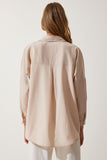 Krem Oversize Uzun Basic Gömlek DD00842