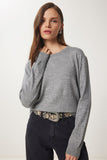 Gri Bisiklet Yaka Basic Triko Kazak US01004