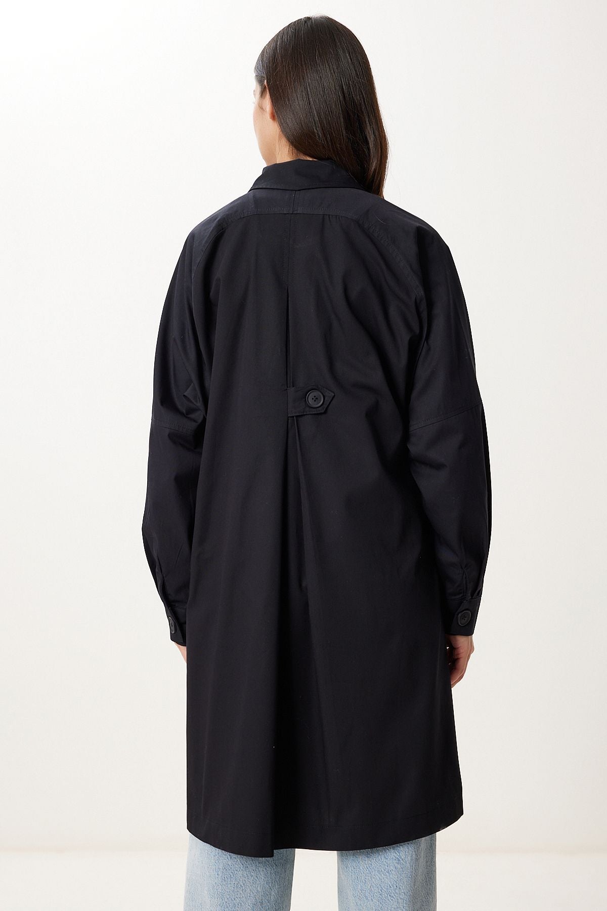 Siyah Oversize Dokuma Trençkot FG00054