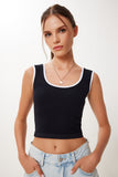 Siyah Beyaz 2'Li Paket Askılı Seamless Fitilli Crop Örme Atlet UB00401