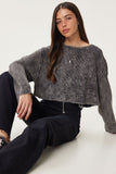 Antrasit Yıkamalı Crop Triko Kazak NS00459