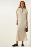 Krem Fitilli Oversize Triko Elbise DD01251
