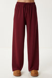Bordo Geniş Paça Rahat Örme Pantolon PB00054
