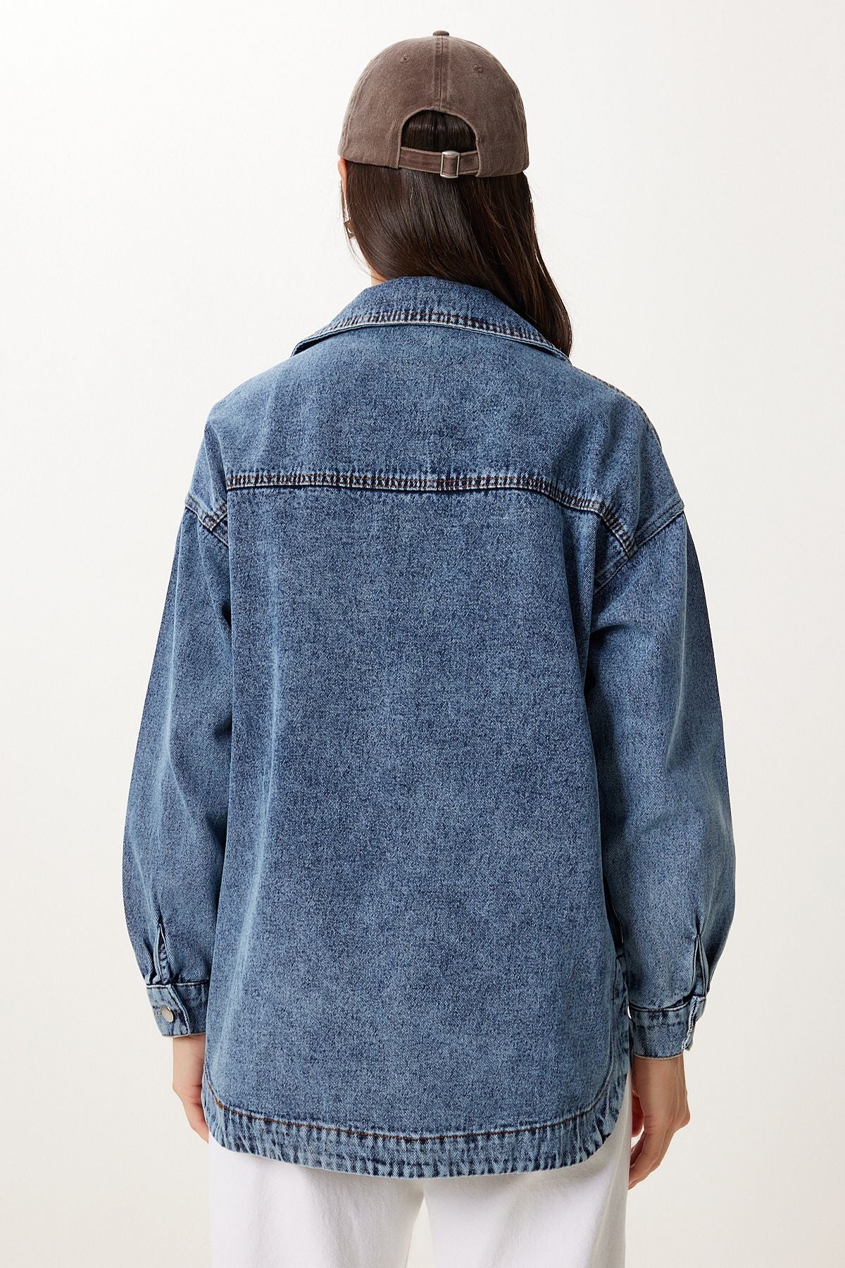 Koyu Mavi Geniş Cepli Denim Ceket DD01365