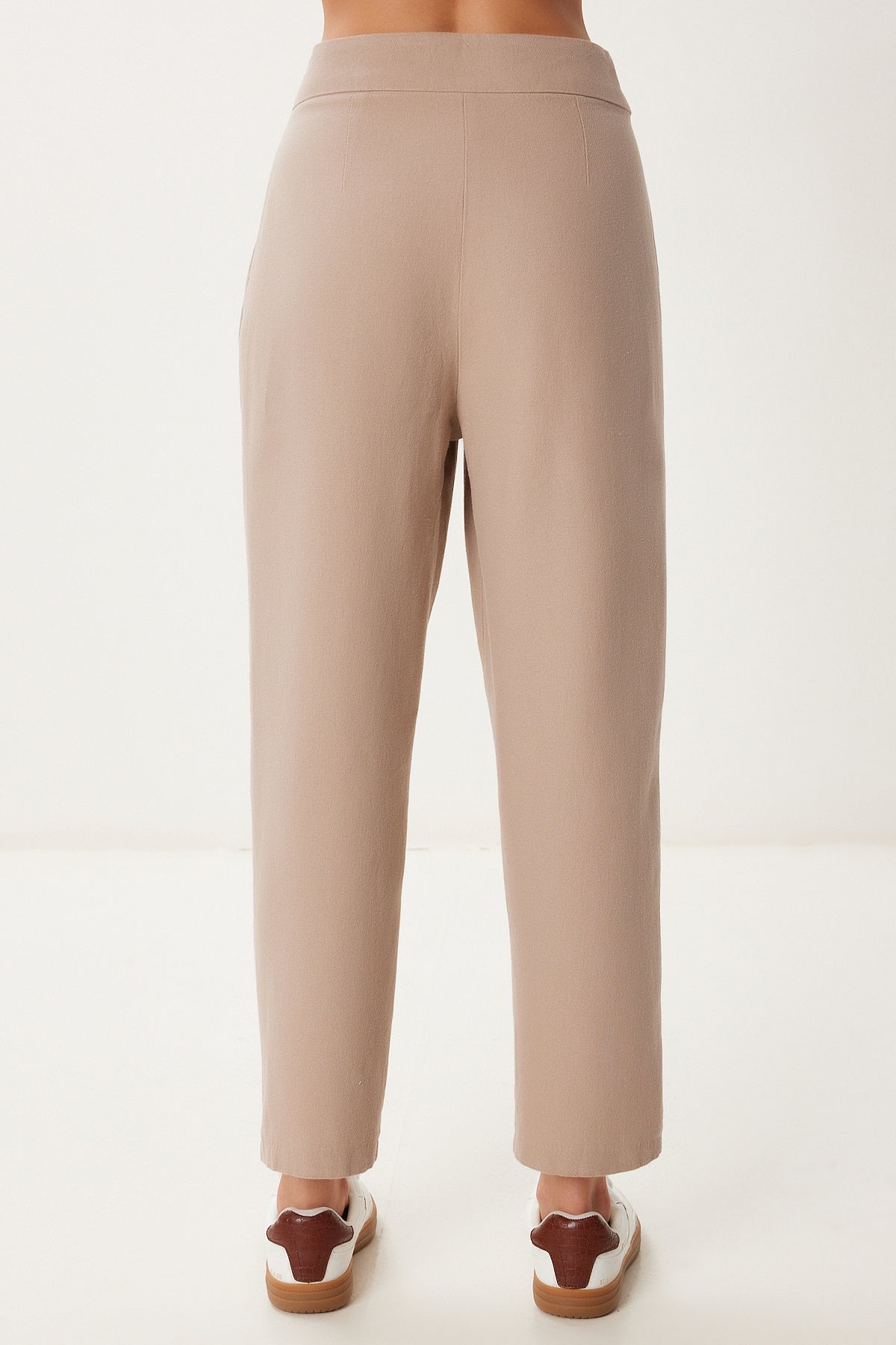 Bej Cepli Keten Şalvar Pantolon BV00164