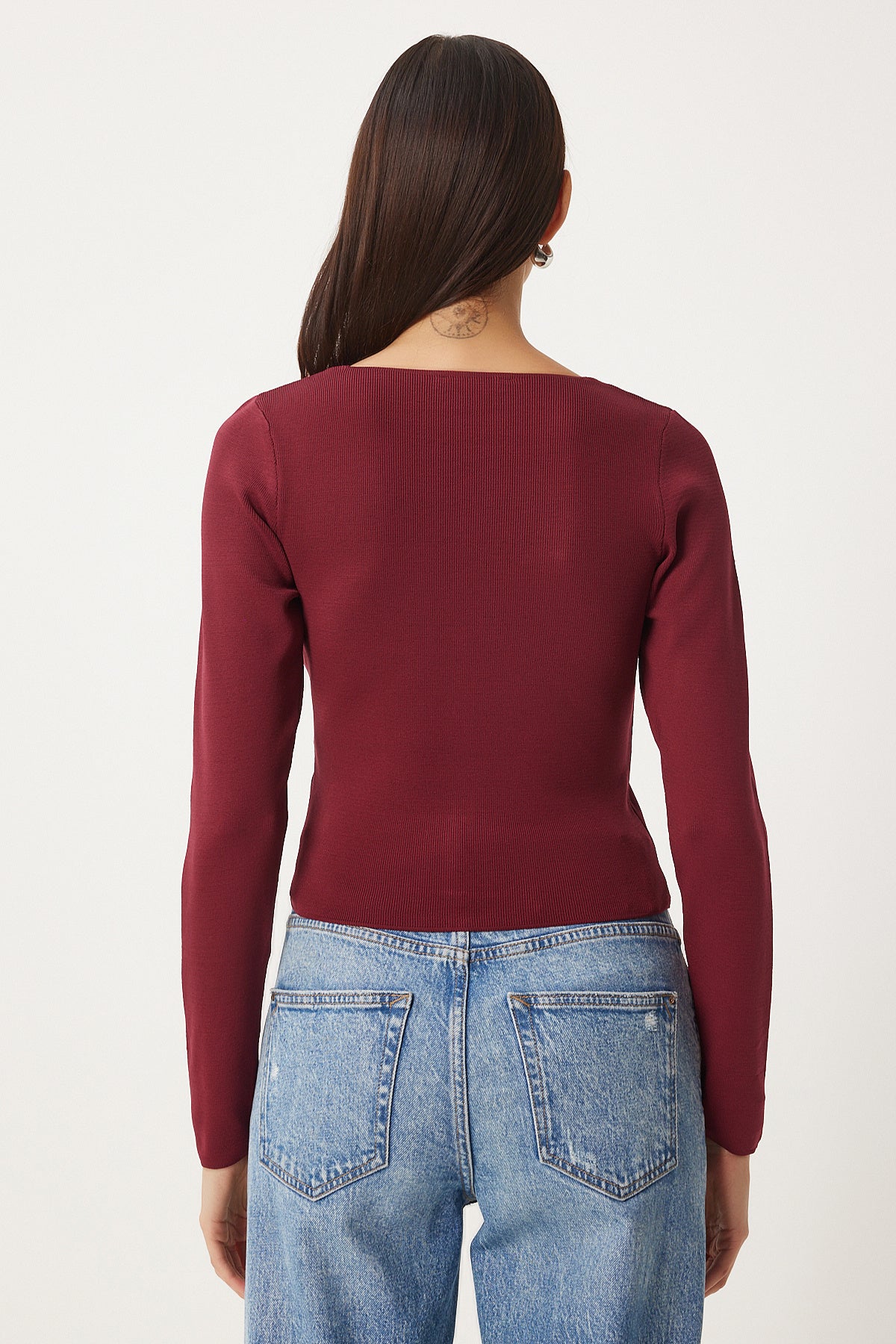 Bordo V Yaka Triko Hırka  FN03356