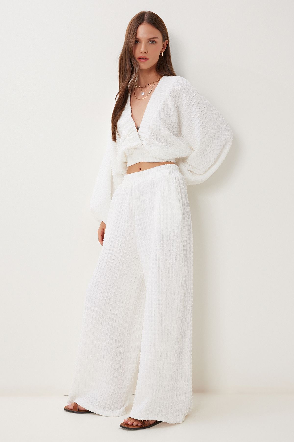 Ekru Dokulu Bluz Pantolon Takım RV00214