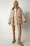 Krem Polo Yaka Cepli Kapitone Mont DZ00096