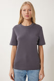 Füme Pamuklu Basic Örme T-Shirt AG00001