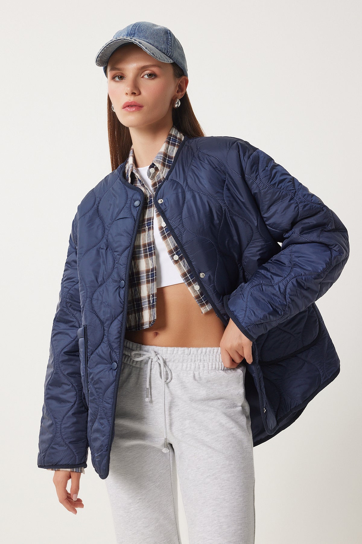 Lacivert Cepli Oversize Kapitone Mont DZ00098