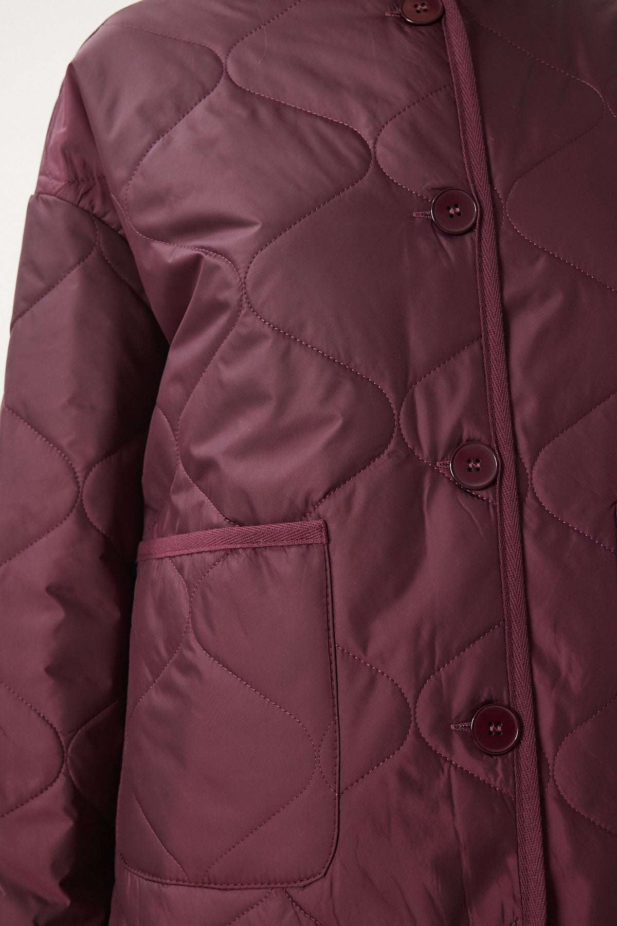 Bordo Geniş Cepli Kapitone Ceket FN03395