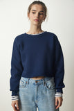 Lacivert Bisiklet Yaka Şardonlu Crop Örme Sweatshirt  BF00085