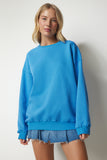 Gök Mavi Şardonlu Oversize Sweatshirt MC00232