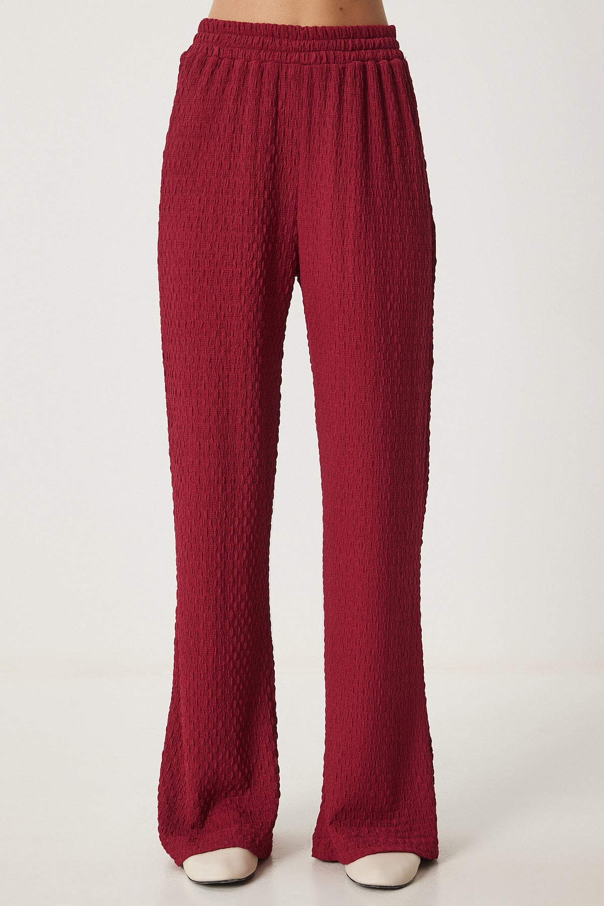 Bordo Dokulu Örme Kimono Pantolon Takım RG00046