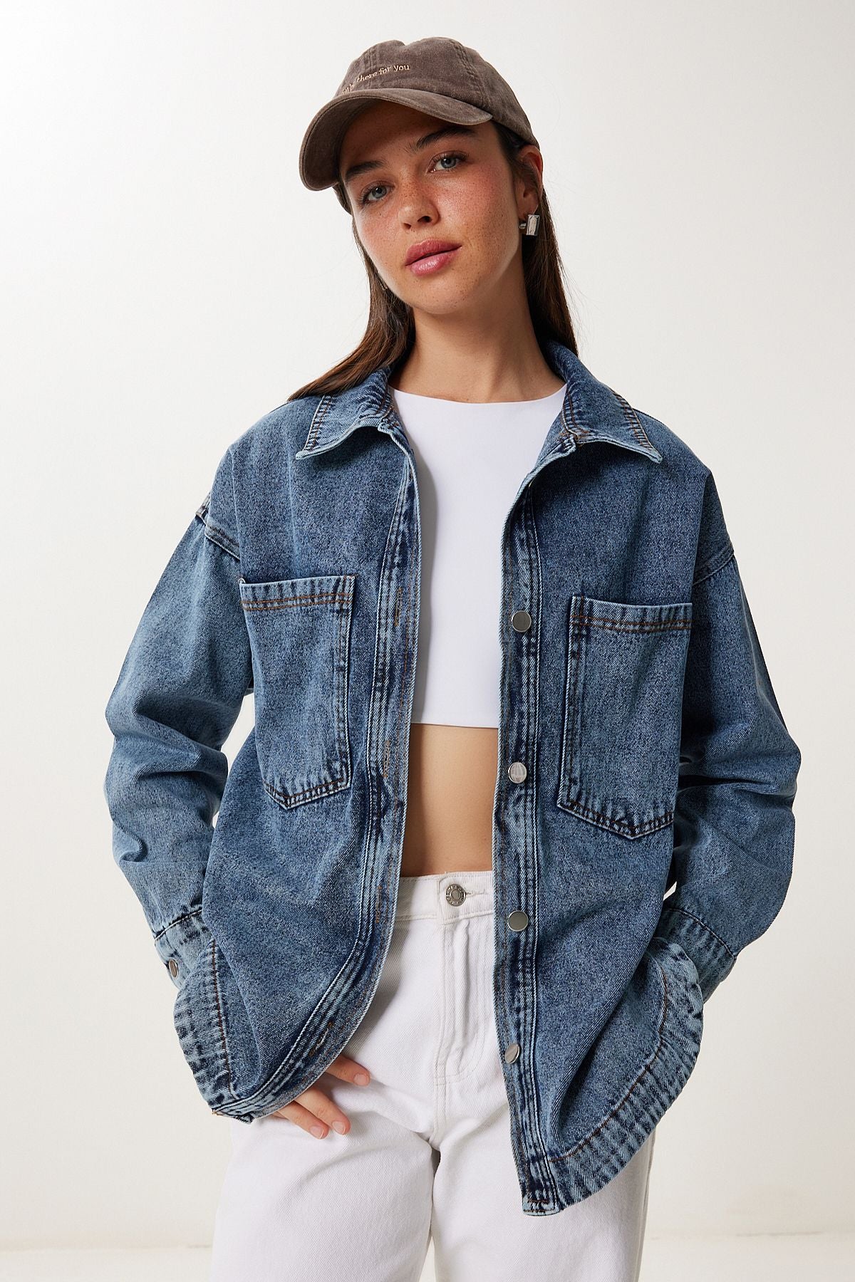 Koyu Mavi Geniş Cepli Denim Ceket DD01365