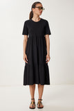 Siyah Oversize Volanlı Yazlık Örme Elbise CR00475