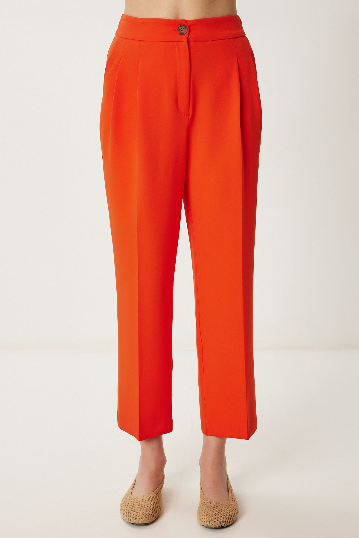 Oranj Yüksek Bel Pensli Dokuma Pantolon WF00121
