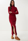 Bordo Yırtmaçlı Esnek Triko Elbise YY00257