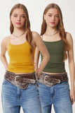 Sarı Haki İp Askılı 2'Li Örme Bluz LD00045