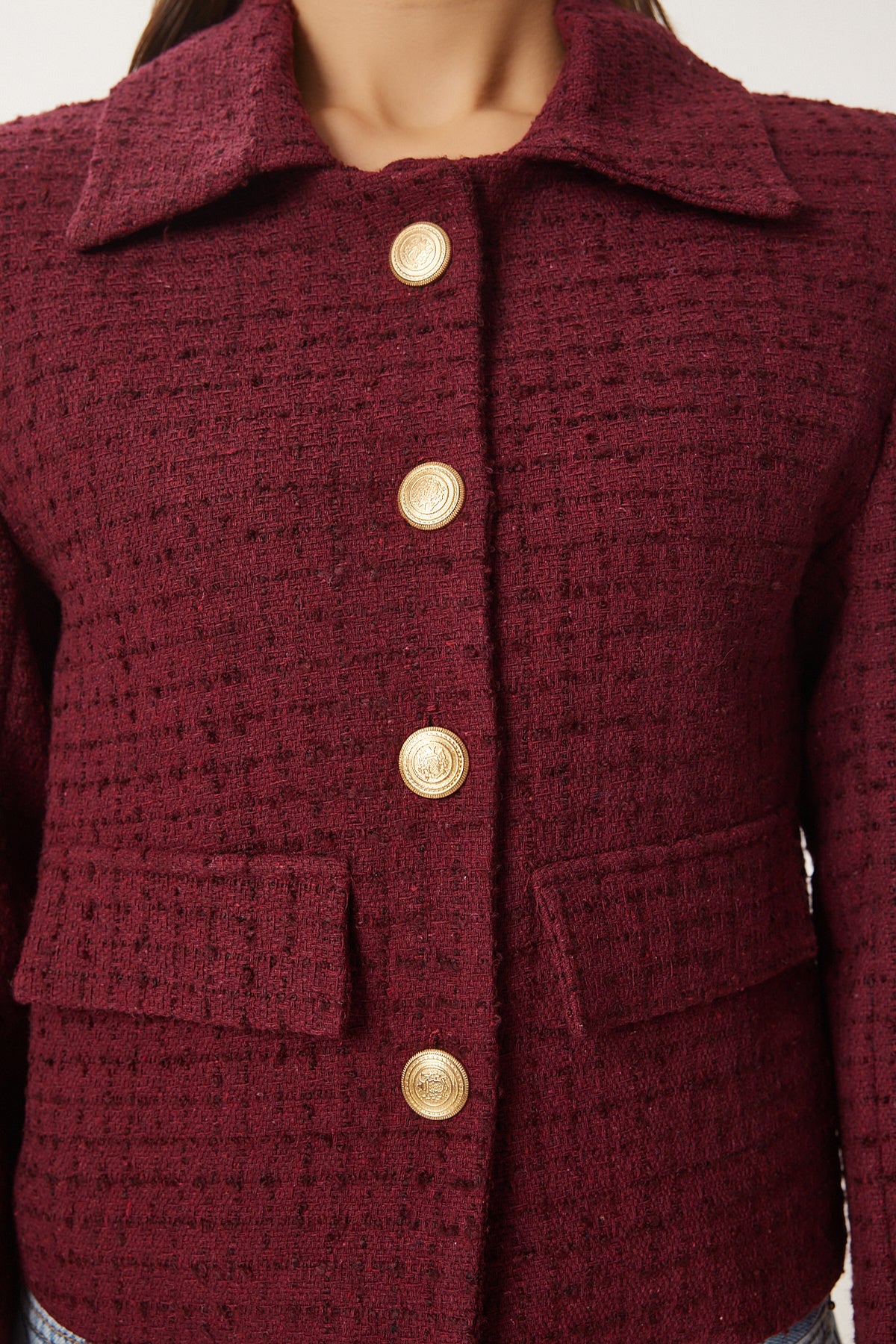 Bordo Tüvit Crop Ceket TO00039