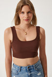 Kahverengi Askılı Fitilli Crop Örme Bluz GT00030